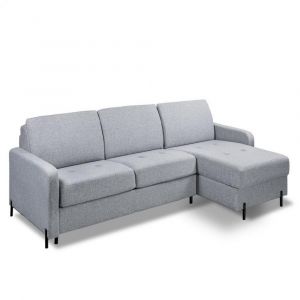Italian Spirit Canapé angle méridienne EXPRESS BELLECOUR lattes 120 cm matelas 16 cm pieds métal noir tissu gris
