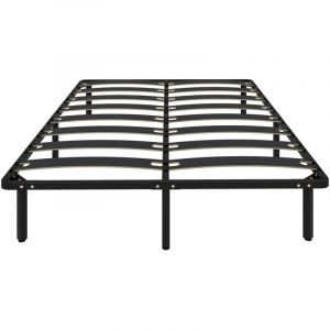 Homcom Cadre de lit - 160 x 200 cm - avec sommier &agrave; lattes en bois massif et pied - 26 cm de hauteur avec rangement - noir
