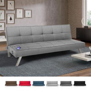 Modus Sof&agrave; Canap&eacute; lit en tissu avec port USB et pieds en m&eacute;tal AstraLIS design, Couleur: Gris clair