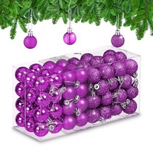 Relaxdays Lot de 96 Boules de Noël Scintillantes avec Paillettes et Mats, décorations en Plastique, Fuchsia, 12 x 23,5 x 9 cm