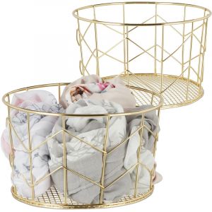 Relaxdays Corbeille fil de fer, lot de 2, Panier métal, pot rangement vêtement Accessoires, cosmétiques, HxD: 12,5 x 22 cm, doré