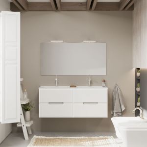 Image de Kiamami Valentina MEUBLE DE SALLE DE BAIN BLANC ET GRIS 120CM, 4 TIROIRS, DOUBLE LAVABO | MAGNOLIA