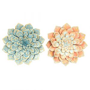 Décoration murale DKD Home Decor 61 x 8 x 61 cm Fleur Bleu Orange Shabby Chic (2 Unités)