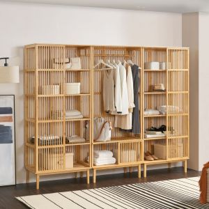 Ensemble de 1 portant Vemb et 2 &eacute;tag&egrave;res Trundholm bambou 185 x 240 x 45 cm naturel