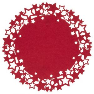 Atmosphera - Set de table de No&euml;l rond motifs &eacute;toiles en feutrine Diam. 38 cm - Rouge