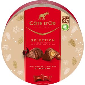 Côte d'Or Coffret Collection de Fêtes - Assortiments de 20 Chocolats au Lait - 2 Recettes : Mini Bouchée Lait et Mini Roc Lait - Boîte Chocolat Noël à Offrir - Idée Cadeau Noël - Boîte de 187 g