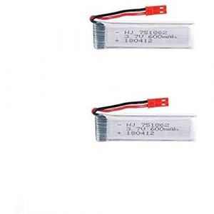 Batterie Lipo Rechargeable 3.7V 600mAh pour Drones RC Compatible avec UDI U817, WLtoys V959, Syma X5C, JJRC 2 Pièces 65X17X8 mm - 17,5 gr, Argent