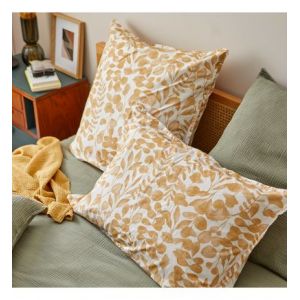 Blanc Cerise Taie d'oreiller en percale de coton lavé, HERBIER DELICAT Jaune - Couleur Jaune - Taille M