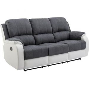 Canapé 3 places relax en microfibre et simili gris et blanc BRODY