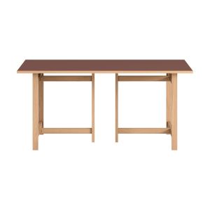 Table à manger rectangulaire en bois de chêne naturel et linoleum bordeaux 160x90cm -