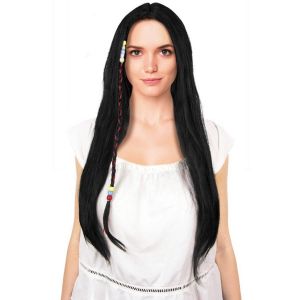 Ruedelafete Perruque hippie noire avec perles