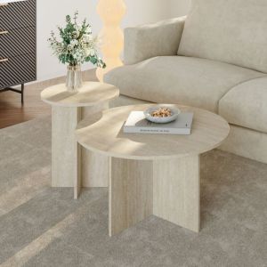 Lot de 2 tables basses gigognes Verummetka travertin [en.casa]