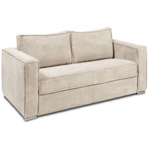 Canapé 4 places convertible express en velours côtelé beige - Couchage 160 cm - Matelas 18 cm LORETO