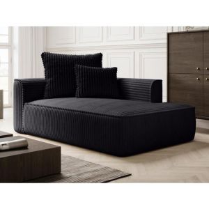 Vente-unique - Méridienne droite en velours côtelé grosses côtes noir pineta