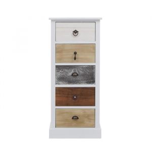 Chiffonnier avec 5 tiroirs en bois blanc et brun