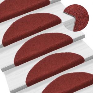 Image de VidaXL Tapis d'Escalier Auto-adhésif Poinçon Aiguilleté 15 pcs 54x16x4 cm Rouge