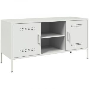 VidaXL Meuble TV blanc 100,5x39x50,5 cm acier, support TV, buffet TV, meuble multim&eacute;dia, banc TV, armoire hifi, centre de divertissement, console TV