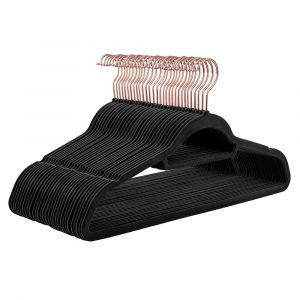 Cintres en velours lot de 30 antidérapants avec crochets rose gold pivotants épaisseur 0,6 cm longueur 45 cm pour manteaux robes pantalons cravates noir 12_0003411
