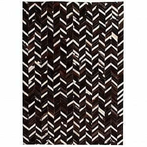 Image de VidaXL Tapis Cuir de vache véritable 120 x 170 cm Chevron Noir/Blanc