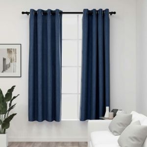 Image de VidaXL Rideaux occultants Aspect lin avec ?illets 2 pcs Bleu 140x175cm