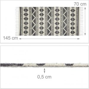 Tapis de p age imprimé géométrique couloir salon 70 x 145 cm coton blanc 13_0002833_2