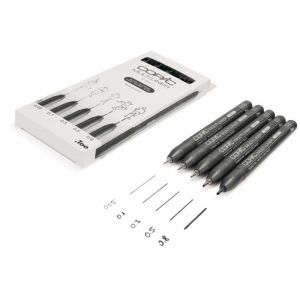 Copic Multiliner Set, Black, 5 Fineliner en différentes épaisseurs de trait, stylos à dessin avec une pointe fine et encre pigmentée résistante à l'eau