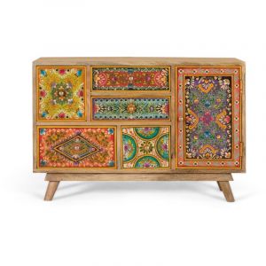 Commode en bois de manguier avec 6 tiroirs peints à la main