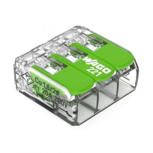 Wago Green Range Bornier 3 fils à 4 mm² Connecteurs épissure 3 pôles avec levier pour tous types de conducteurs enfichables 221-423 12 pcs