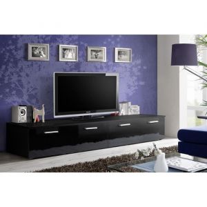 Meuble TV 200cm Collection COMET Couleur noir 2 portes abattantes 45 Noir