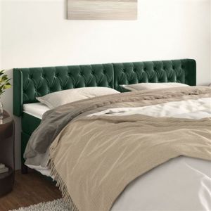VidaXL Tête de Lit avec Oreilles Meuble de Chambre à Coucher Accessoire de Lit Double Tête de Cadre de Lit Vert Foncé 203x16x78/88 cm Velours