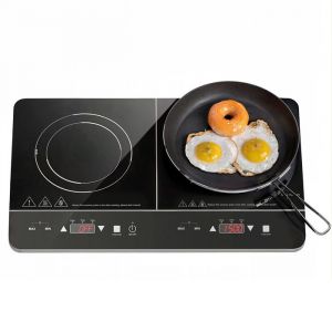 Homcom Plaque à induction portable 2 feux3500 W plaque de cuisson électrique avec 10 niveaux de température et 8 réglages de puissance, minuterie 3H, écran tactile LED, verrouillage enfant, noir