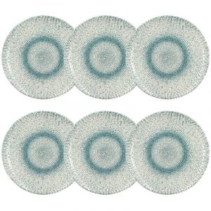 Lot 6 assiettes plates aqua 27cm en porcelaine blanc et bleu