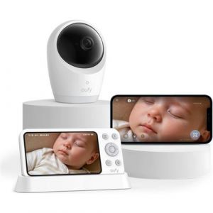 Eufy Babyphone avec caméra E21, 4K UHD, écran 5" (720p), Mode WiFi Hybride/Hors Ligne, contrôle par Application et Moniteur, Fonction panoramique et inclinable, Zoom 8X, caméra Portable avec Batterie