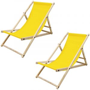 Image de ECD Germany 2x Chaise Longue Pliante en Bois de Pin, Jaune 120 kg, Dossier Réglable à 3