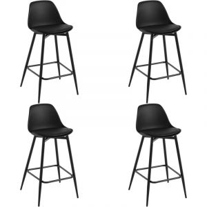 Lot de 4 Tabourets de Bar 42x43x86.5 cm Klihome Tabouret de Cuisine avec Dossier, Siège en pp et Cadre en Métal avec Repose-Pieds, Noir