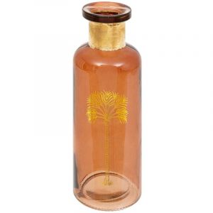 Atmosphera Vase bouteille en verre Ambre motif Palmier doré H 21.5 cm