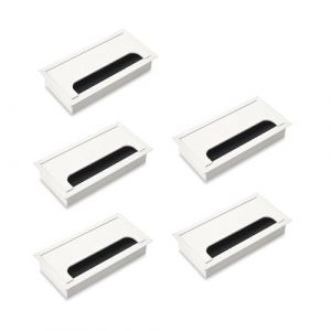 Emuca Lot de 5 Passe-câbles pour tables Quadrum, rectangulaires, 160x80mm, à encastrer, Aluminium, Peint en blanc