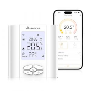 Salcar Thermostat Connecté WiFi pour Chaudière Gaz/Chauffage au Sol Eau - Programmable avec Humidité - Compatible Amazon Alexa et Google Home - Tête Thermostatique Tuya