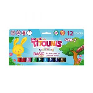 Playcolor One - Stick de peinture solide x12 - Coloris assortis tube de 10 gr - Peinture Lavable idéal pour débuter (TITOUNIS ONE)