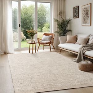 The carpet Deluxe Wool Tapis en laine tissé à la main dans un style Boho scandinave naturel, Taupe, 120 cm
