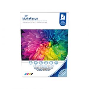 MediaRange Lot de 100 Feuilles de Papier Photo Mat pour imprimante Jet d'encre 105 g Format A4