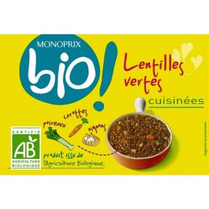 Monoprix Bio Lentilles vertes cuisin&eacute;es bio