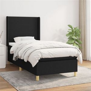 VidaXL Sommier &agrave; Lattes de Lit avec Matelas, Lit Rembourr&eacute;, Lit Simple, Lit Adulte de Chambre &agrave; Coucher Int&eacute;rieur, Moderne, Noir 90x190 cm Tissu 3131795