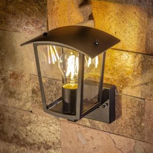 CGC Lighting Applique murale d'extérieur Éclairage noire lanterne diffuseur transparent LED IP44 E27 orientée vers le haut