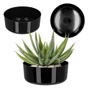 Bac à fleurs, en plastique, rond, récipient pour plante, pour rebord de fenêtre, table, salon, jardinière, diamètre : 26 cm, noir - Kadax