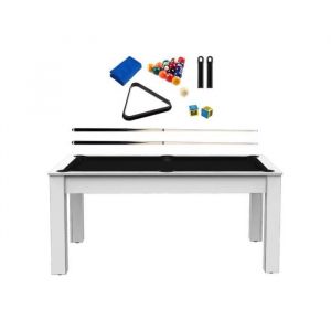 No Name Billard convertible table 6 personnes Texas avec pack accessoires Confort blanc laqué et noir tapis