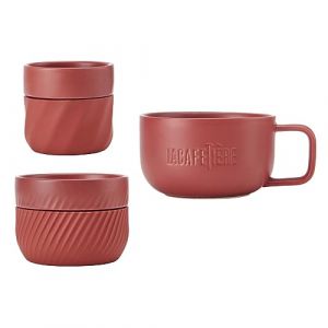 La Cafeti&egrave;re Lot de 3 tasses empilables avec manchons en silicone pour une prise en main facile, pour les amateurs de caf&eacute;, 380 ml, 200 ml et 100 ml, rouge