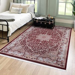 Mazovia Tapis de Sol Oriental Vintage - Lavable Tapis Imprimé à Poils Courts - Traditionnel Moquette pour Chambre - Tapis Antidérapant Victoria - Tapis Salon - Rouge 160x230 cm