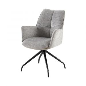 Chaise de salle à manger pivotante TRINITY – Tissu gris – Avec accoudoirs – Pieds métal noir – Style design/industriel