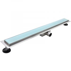 HIDY Caniveau de douche L.60 cm verre blanc et acier inoxydable, siphon anti-odeurs, drainage performant